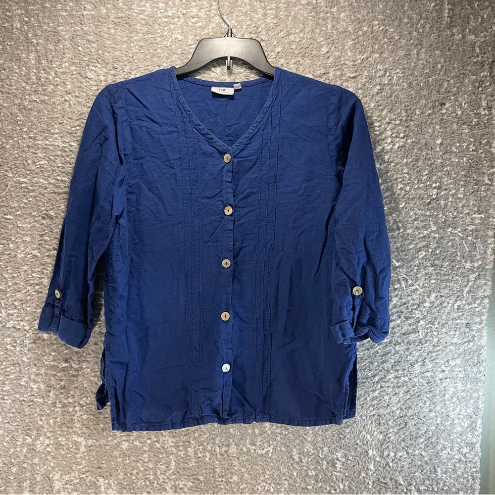 Hot‎ Cotton Women Linen Cotton V-Neck 3/4 Sleeve Button Up Blouse S Tunic Boxy